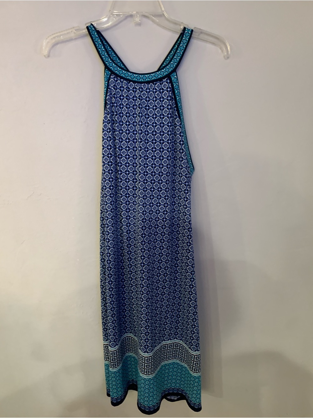Max Studio Sun Dress Blue Patterned Maxi Halter XL